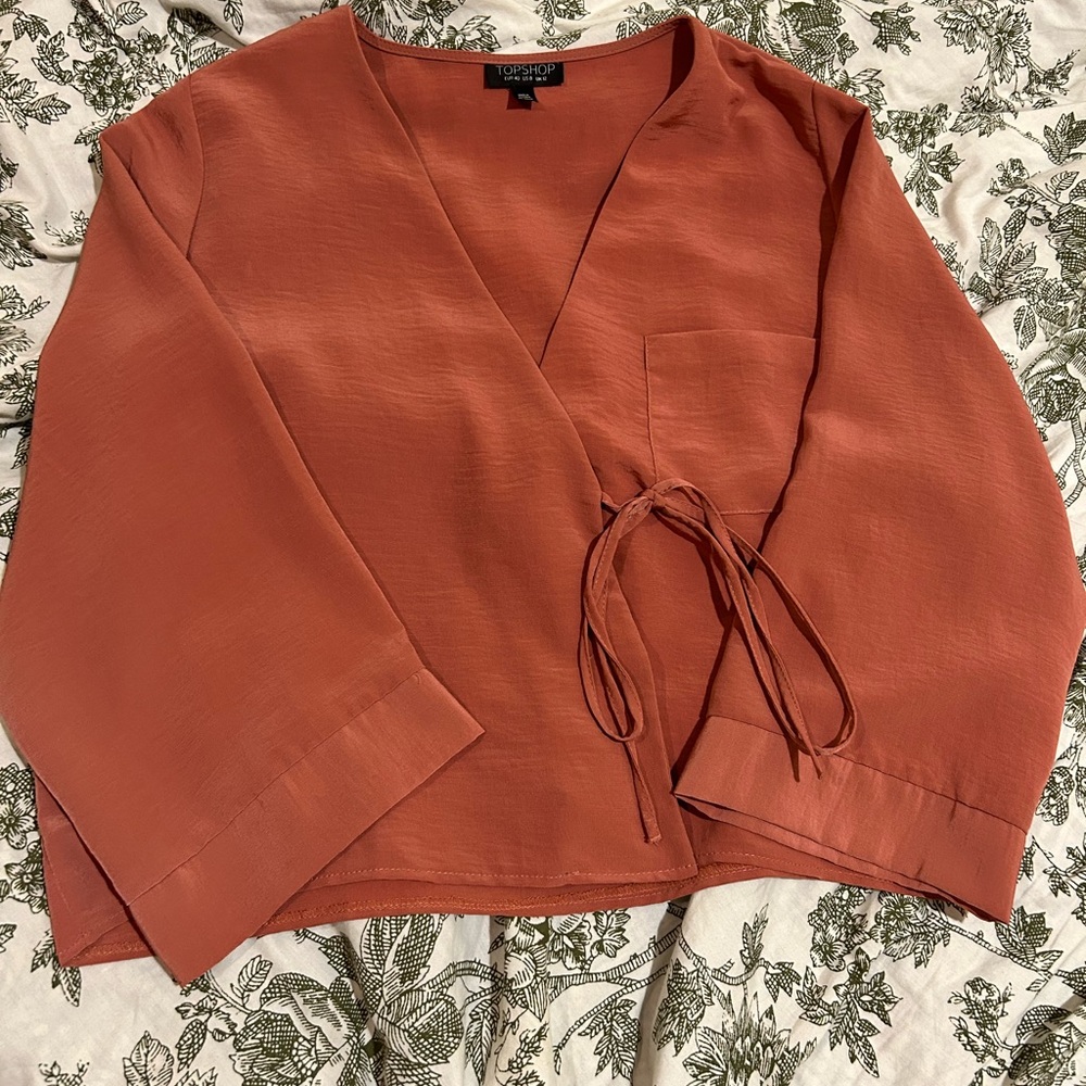 Topshop peach wrap top with wide sleeves